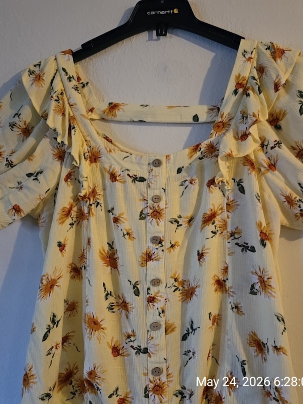 Maurices Yellow Sunflower-Print Button Front Blouse